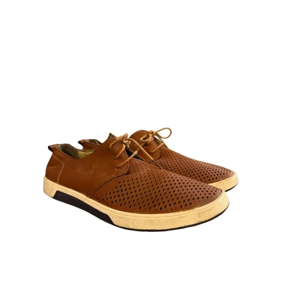 Merkmak Brown Perforated Leather Lace-Up Oxford Dress Shoes Men's Size 44 US 10